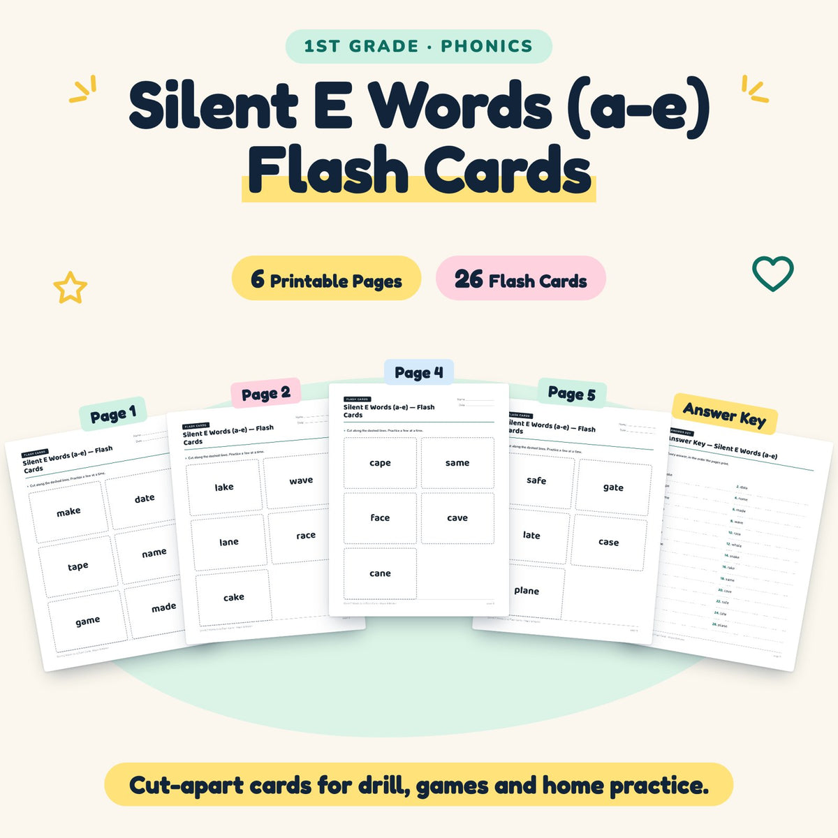26 Silent E Words (a-e) Flash Cards — cover