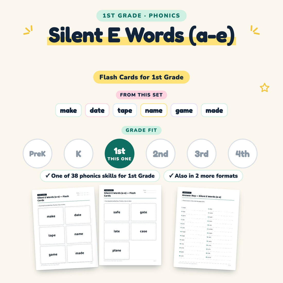 Silent E Words (a-e): skill and grade fit