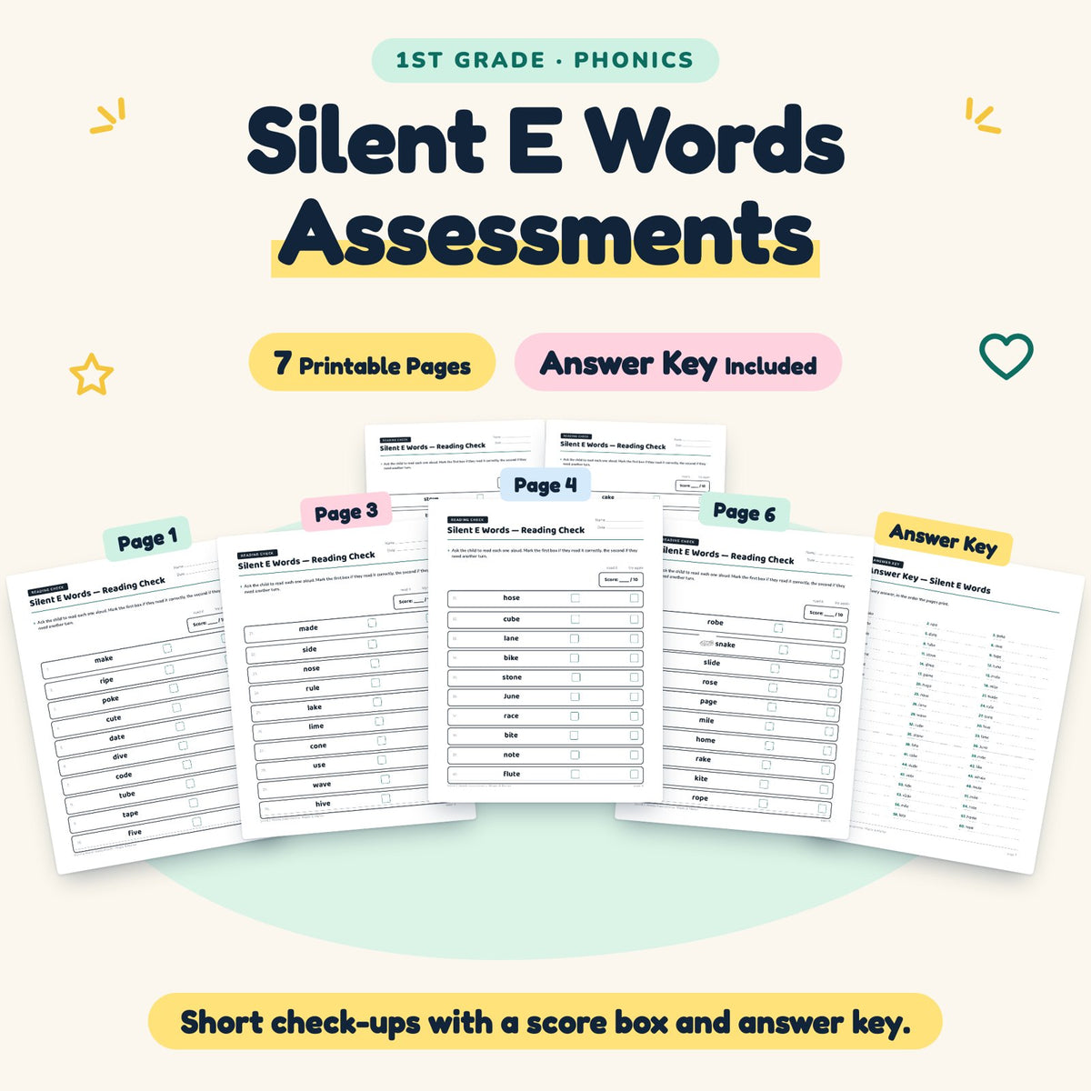 7 Silent E Words Assessments — cover