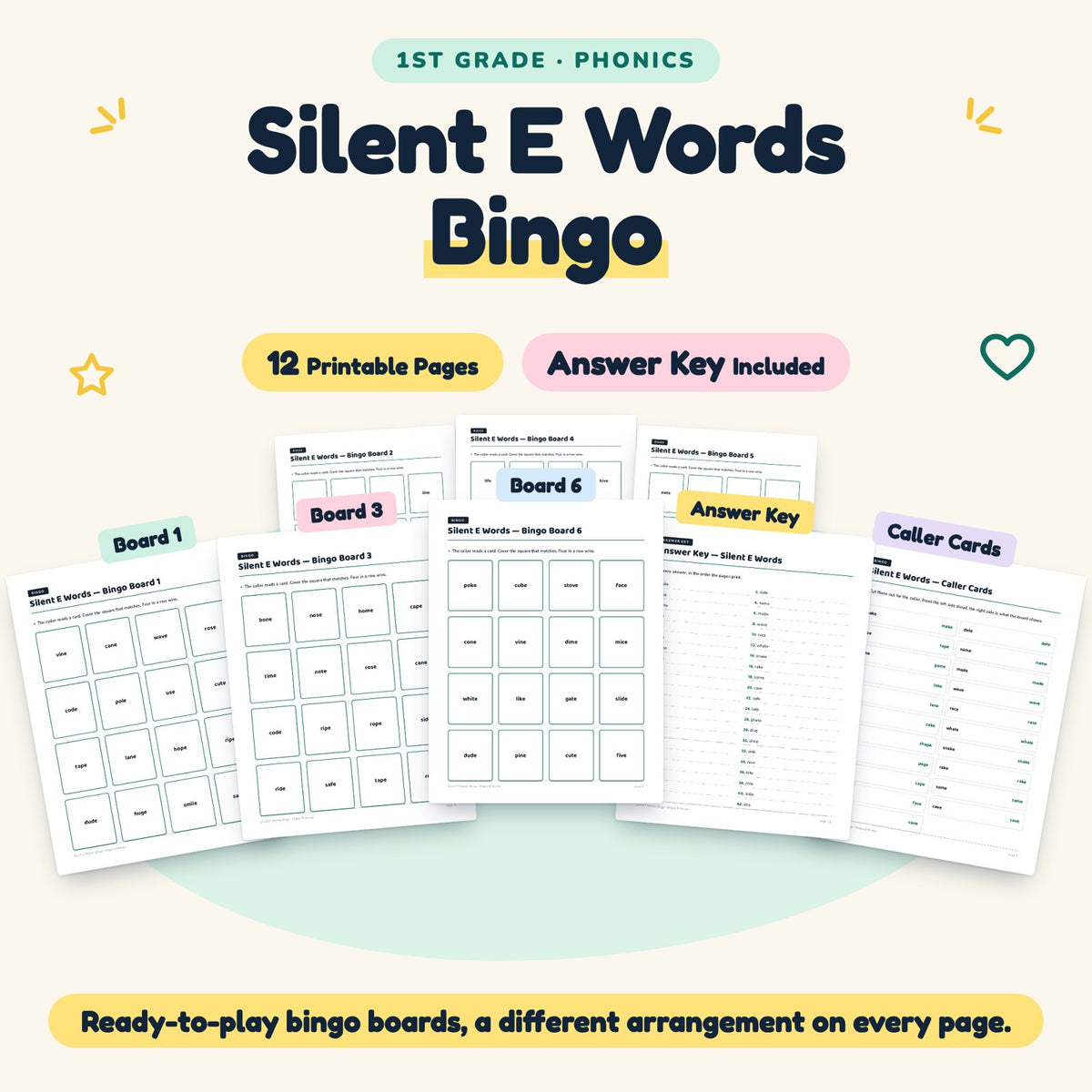 12 Silent E Words Bingo — cover