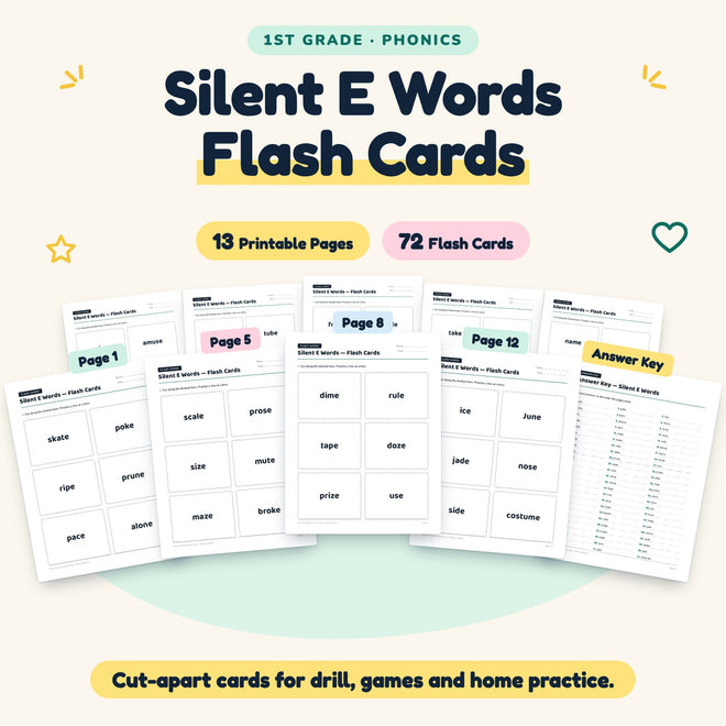 Silent E CVCe Words Flash Cards | 1st Grade (72 Cards) — cover