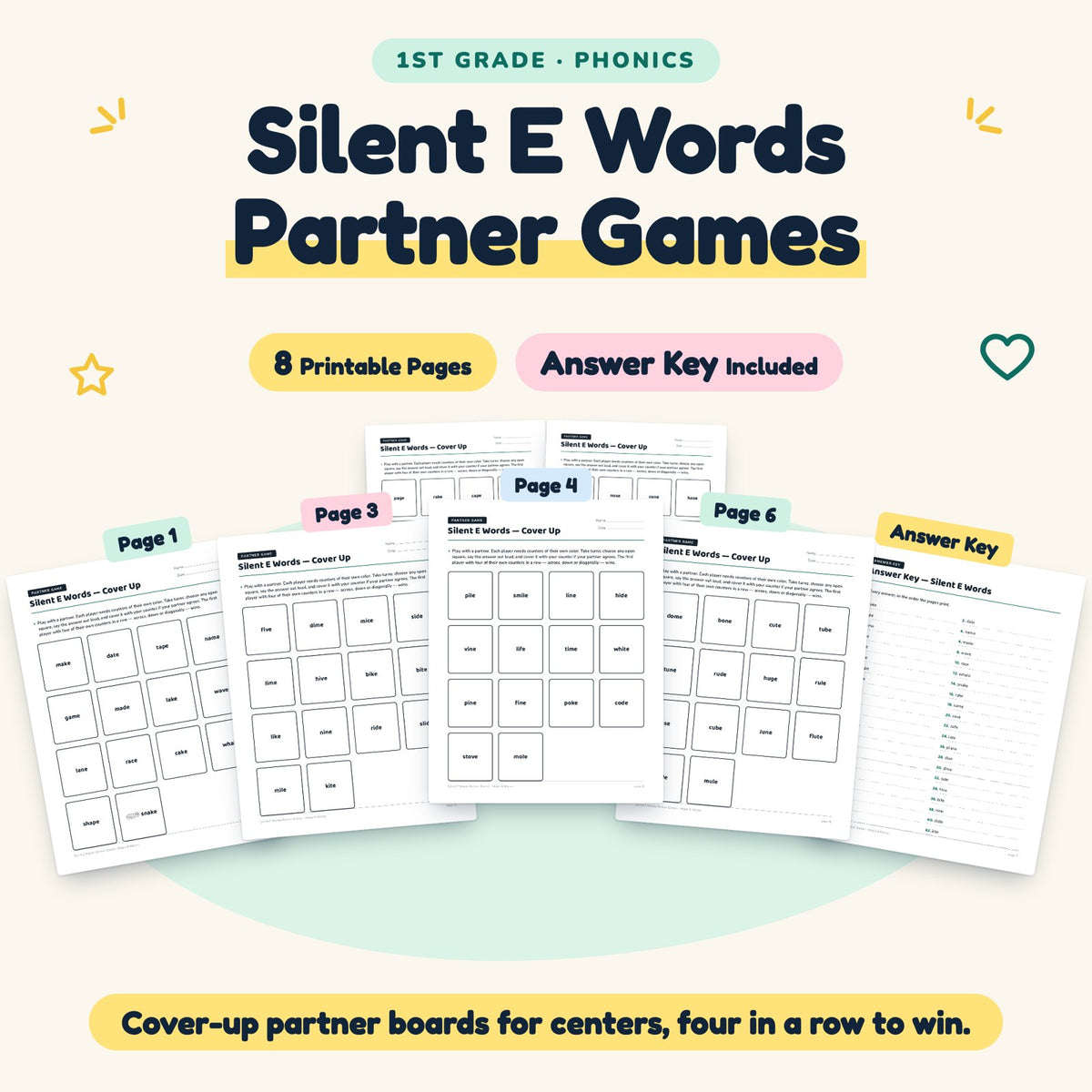 8 Silent E Words Partner Games — cover