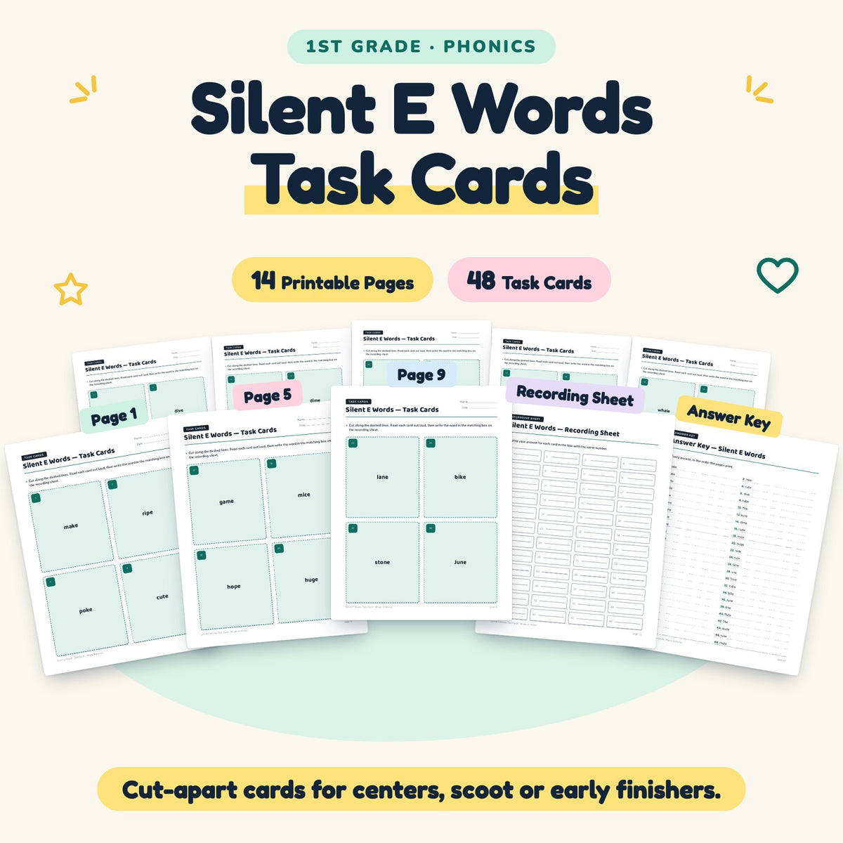 48 Silent E Words Task Cards — cover
