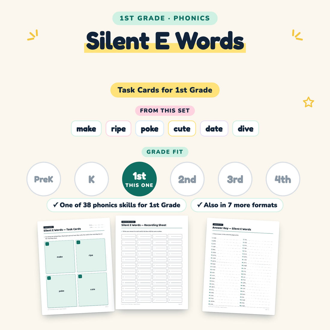 Silent E Words: skill and grade fit