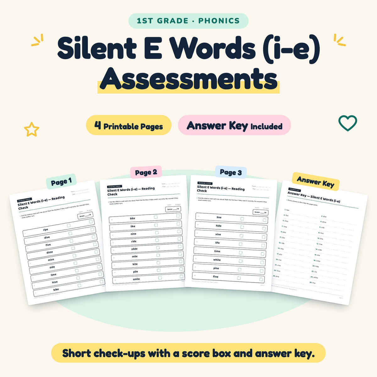 4 Silent E Words (i-e) Assessments — cover