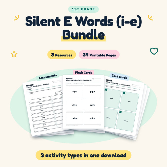 Silent E CVCe Words (i-e) Bundle | 1st Grade (3 Resources) — cover