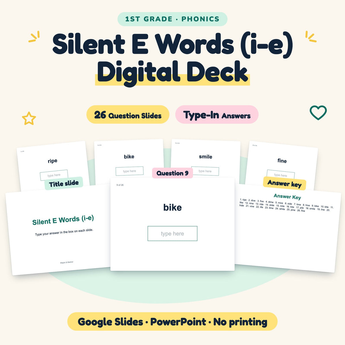 26 Question Silent E Words (i-e) Digital Deck — cover