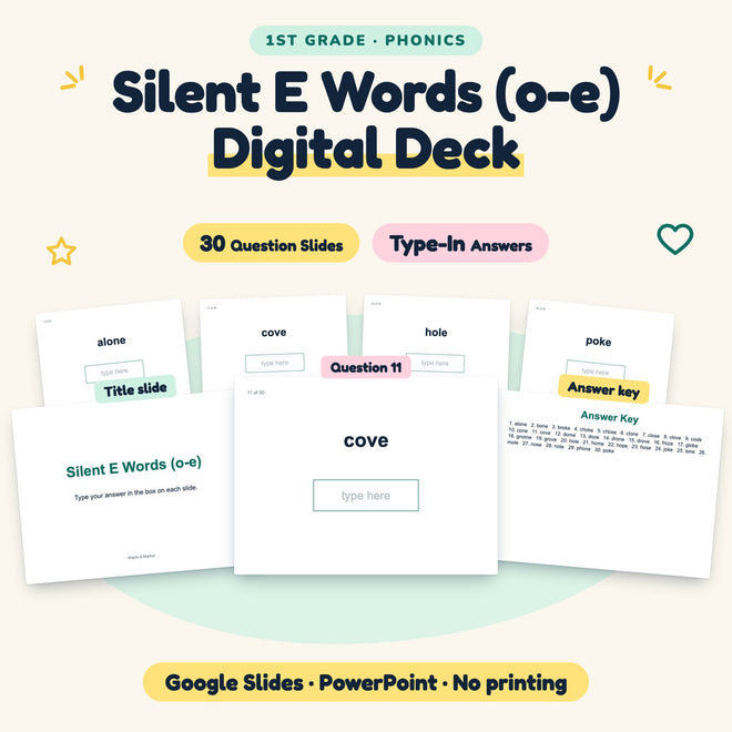Silent E CVCe Words (o-e) Digital Activity | 1st Grade — cover