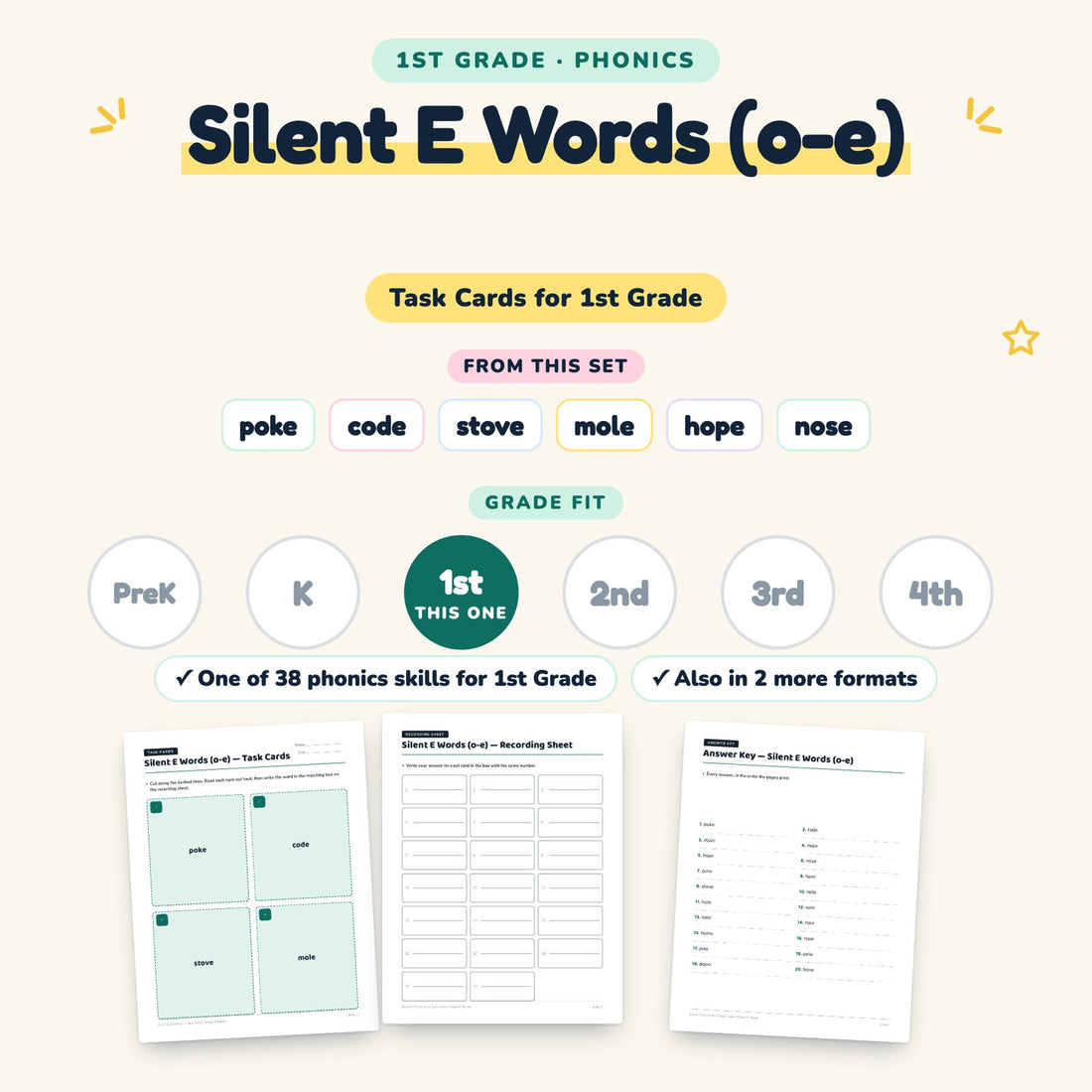 Silent E Words (o-e): skill and grade fit