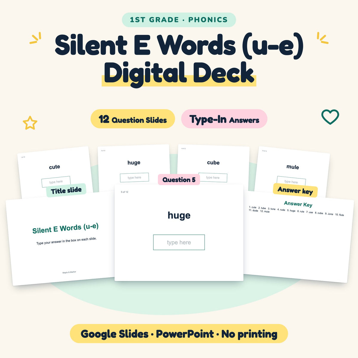 12 Question Silent E Words (u-e) Digital Deck — cover