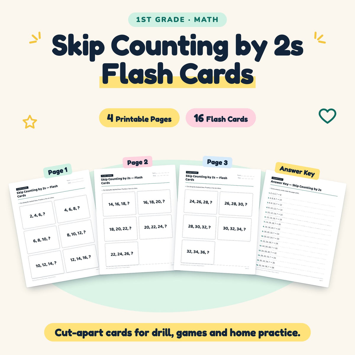 16 Skip Counting by 2s Flash Cards — cover
