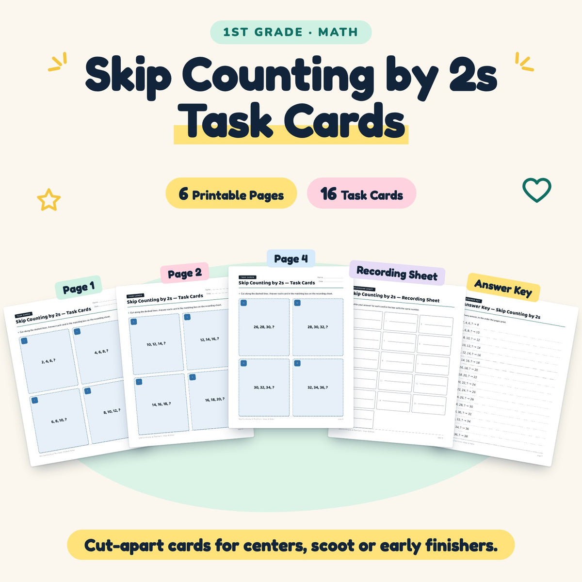 16 Skip Counting by 2s Task Cards — cover