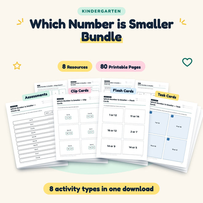 Which Number is Smaller Bundle | Kindergarten (8 Resources) — cover