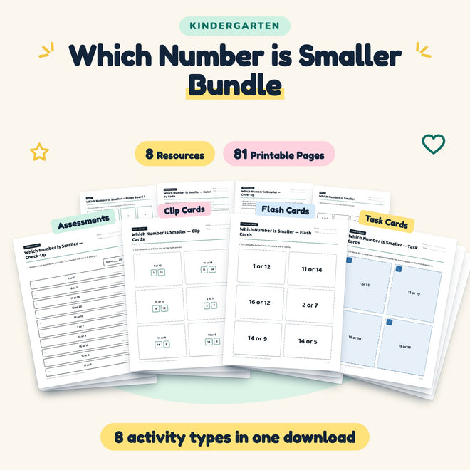 Which Number is Smaller Bundle | Kindergarten (8 Resources) — cover