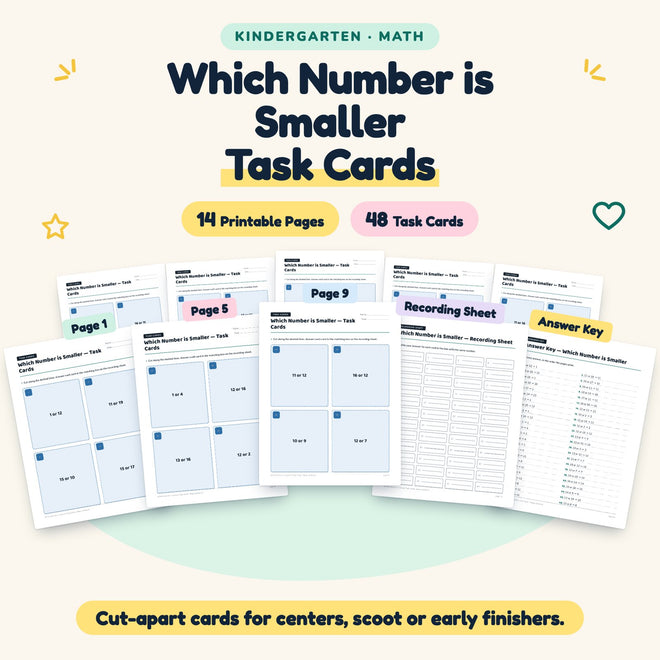 48 Which Number is Smaller Task Cards — cover
