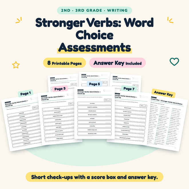 Stronger Verbs Assessments | 2nd–3rd Grade Writing (4 Pages) — cover