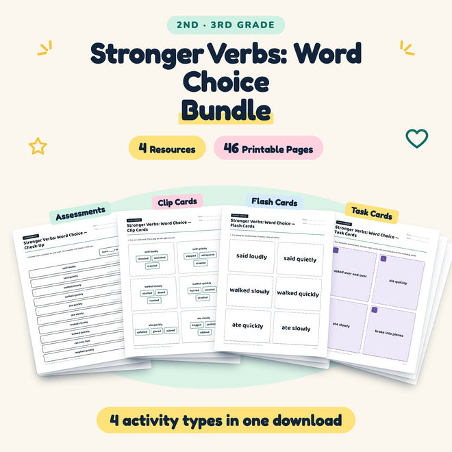 Stronger Verbs Bundle | 2nd–3rd Grade Writing (4 Resources) — cover