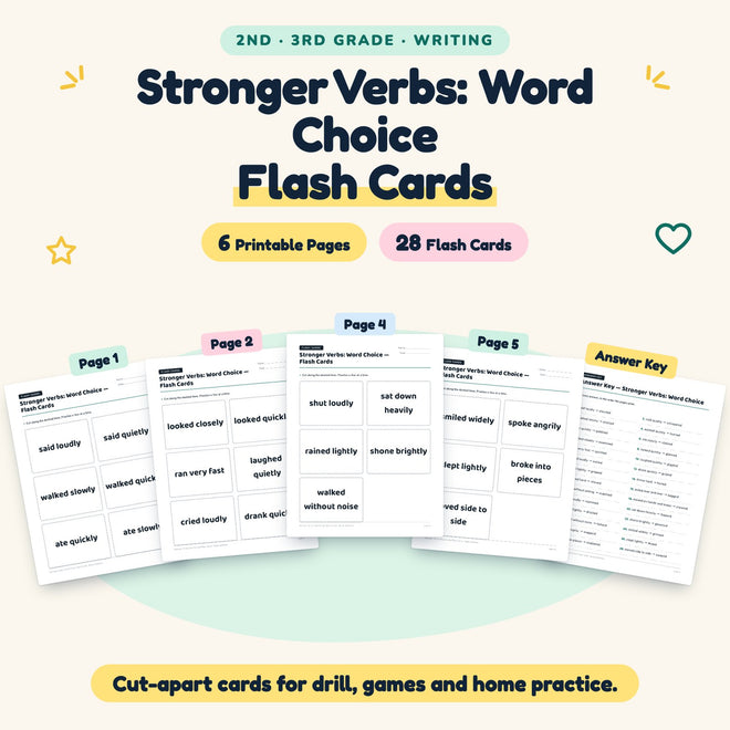 28 Stronger Verbs: Word Choice Flash Cards — cover