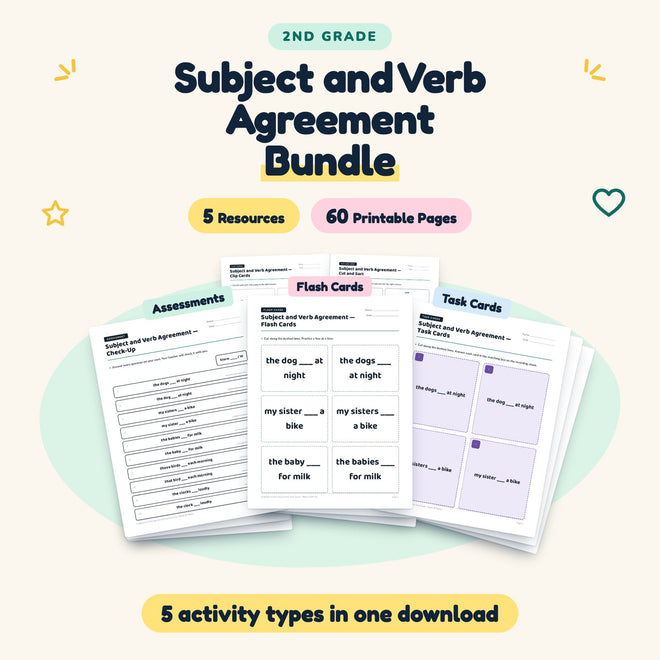 Subject and Verb Agreement Bundle | 2nd Grade (5 Resources) — cover