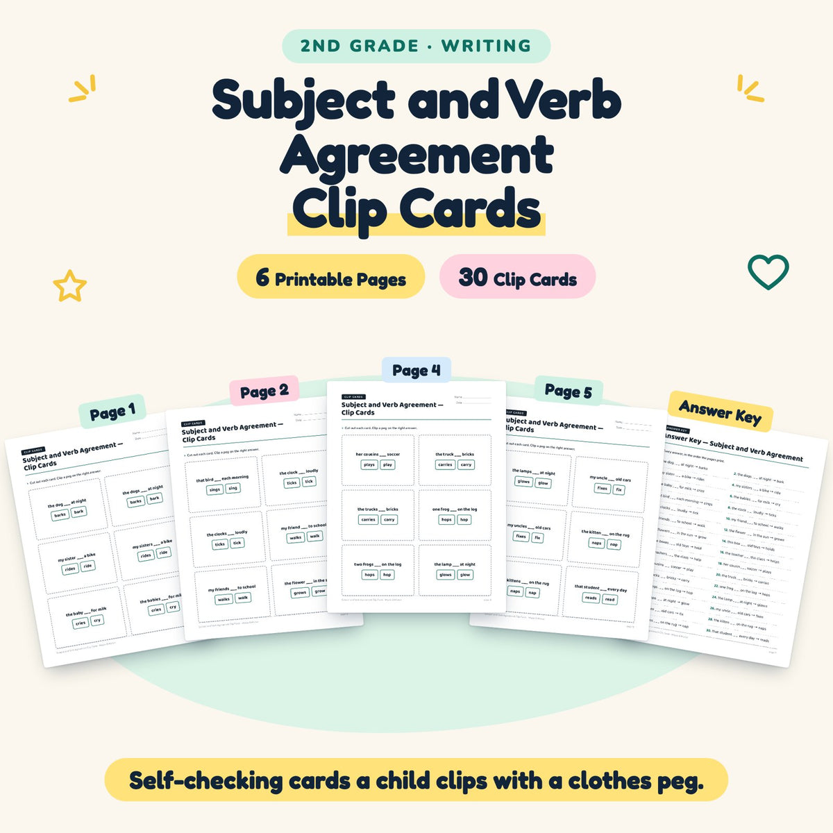 30 Subject and Verb Agreement Clip Cards — cover