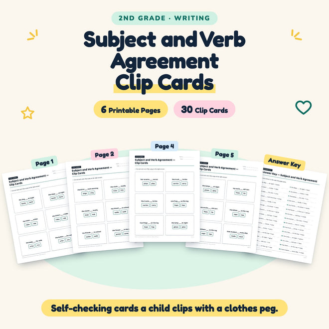 30 Subject and Verb Agreement Clip Cards — cover