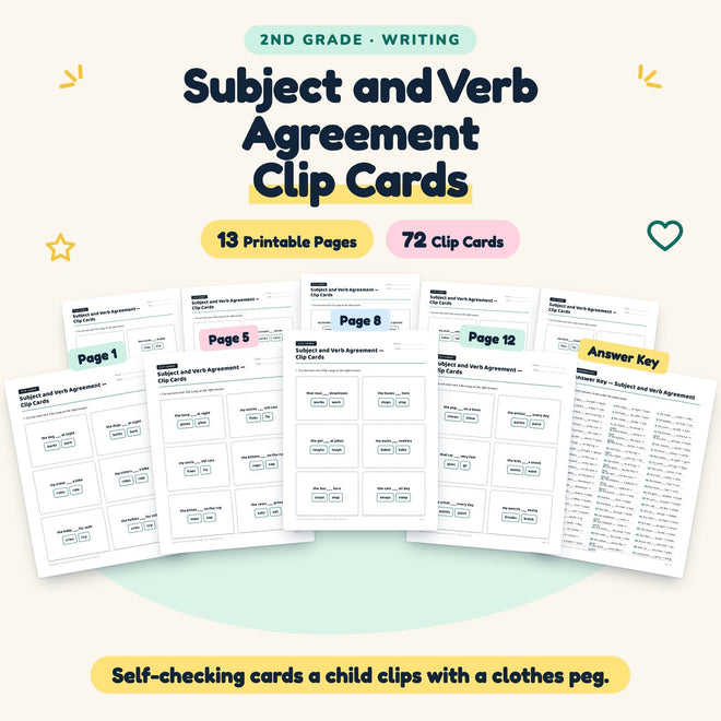 Subject and Verb Agreement Clip Cards | 2nd Grade (30 Cards) — cover