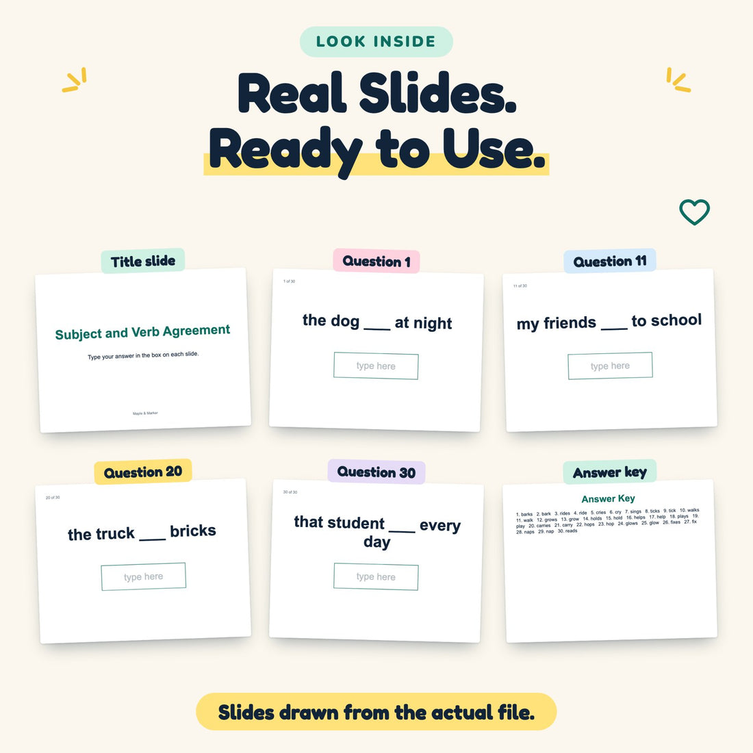 Subject and Verb Agreement digital deck: look inside
