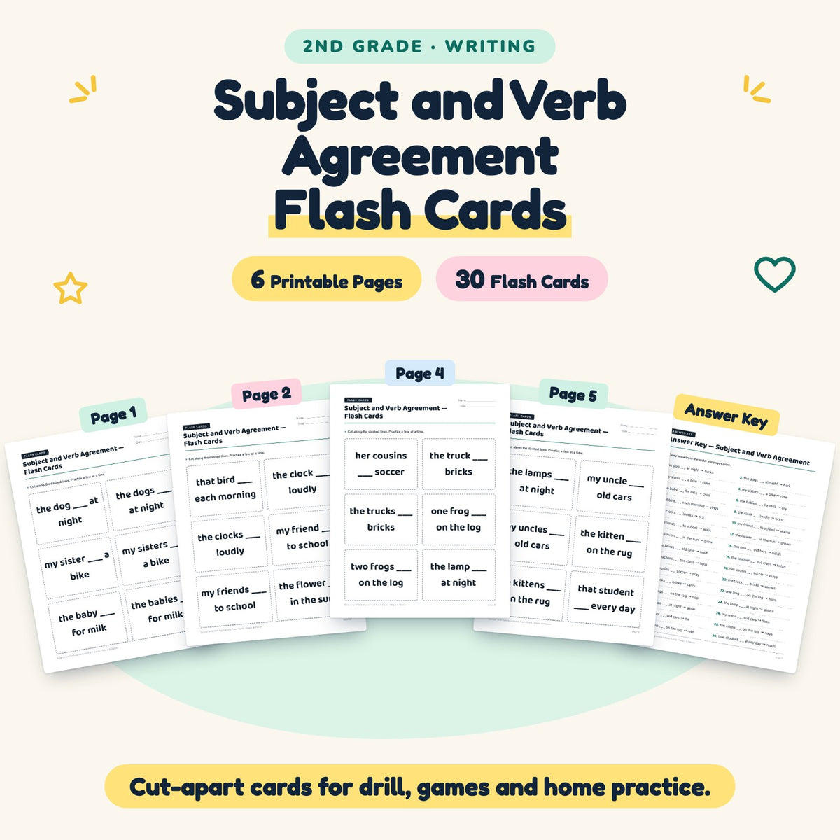 30 Subject and Verb Agreement Flash Cards — cover