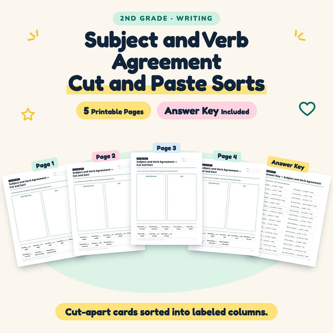 5 Subject and Verb Agreement Cut and Paste Sorts — cover