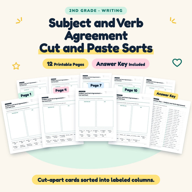 Subject and Verb Agreement Cut and Paste Sorts | 2nd Grade — cover