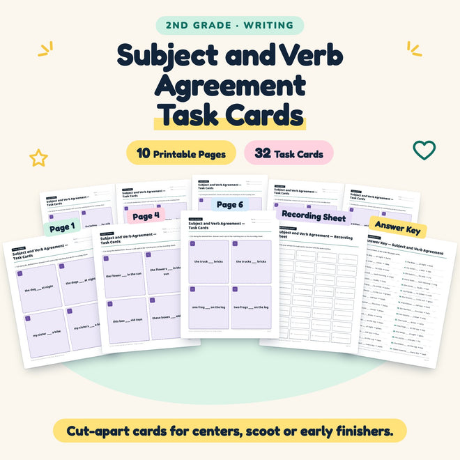 32 Subject and Verb Agreement Task Cards — cover