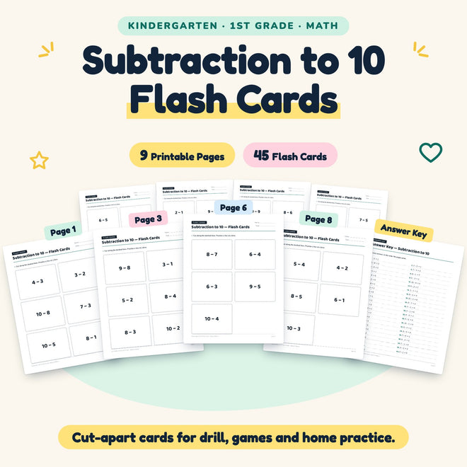 45 Subtraction to 10 Flash Cards — cover