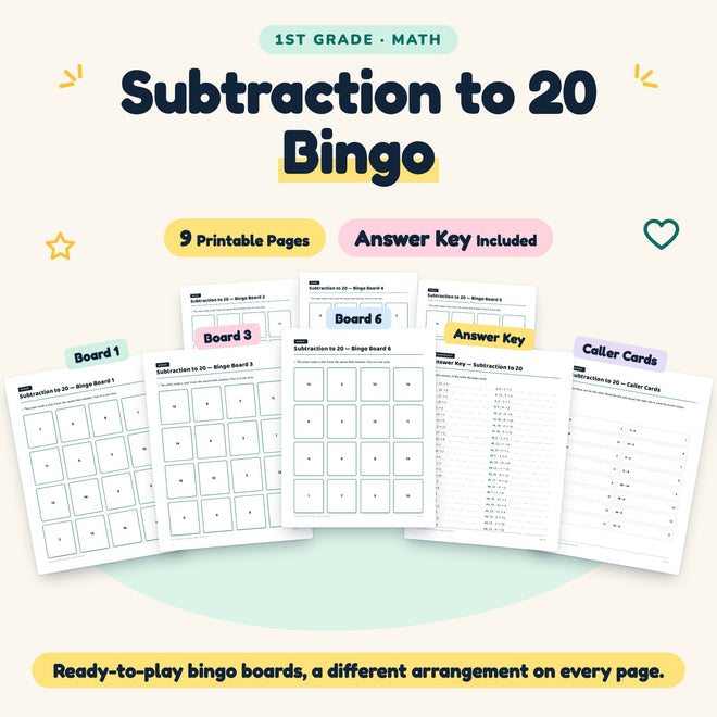 9 Subtraction to 20 Bingo — cover