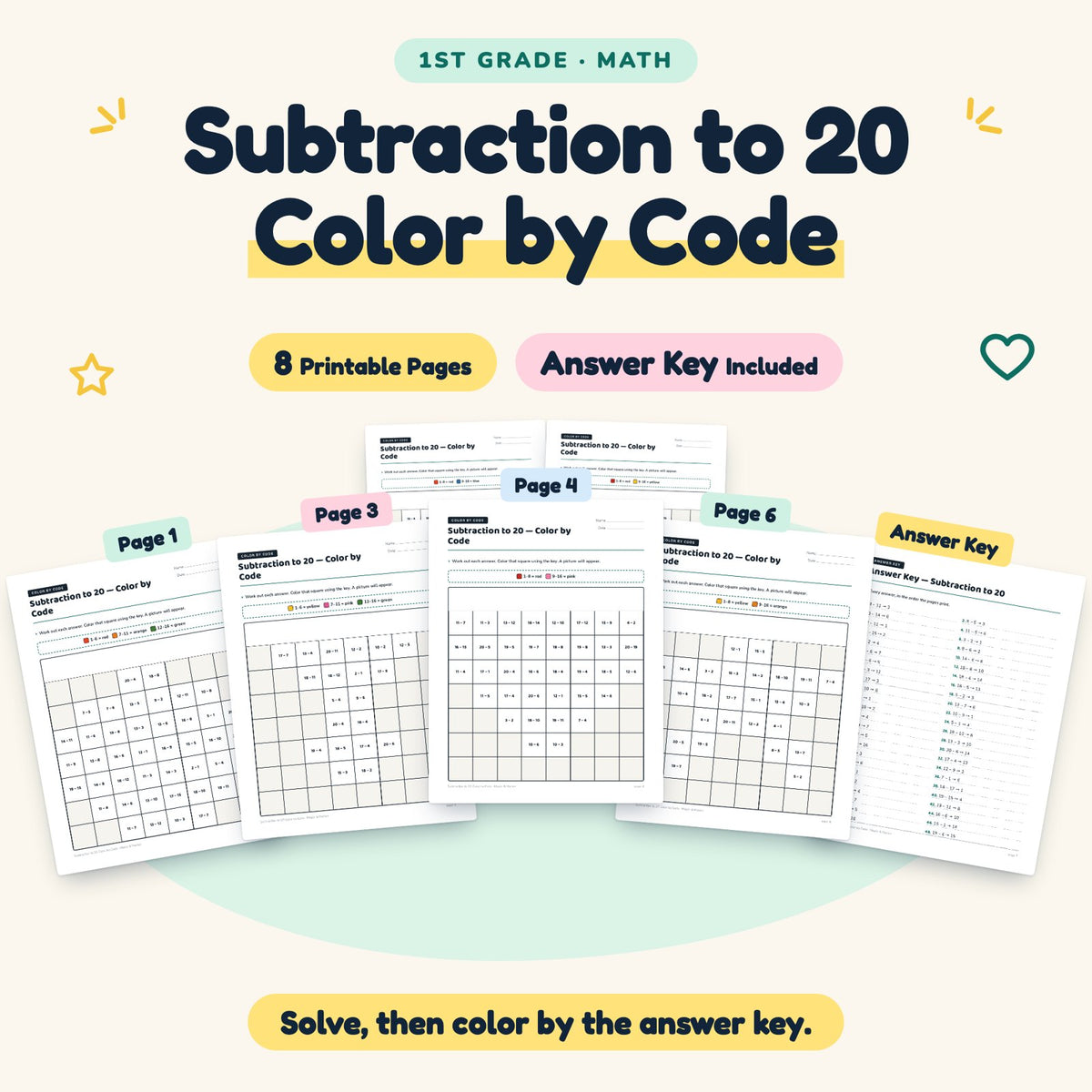 8 Subtraction to 20 Color by Code — cover
