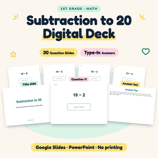 30 Question Subtraction to 20 Digital Deck — cover