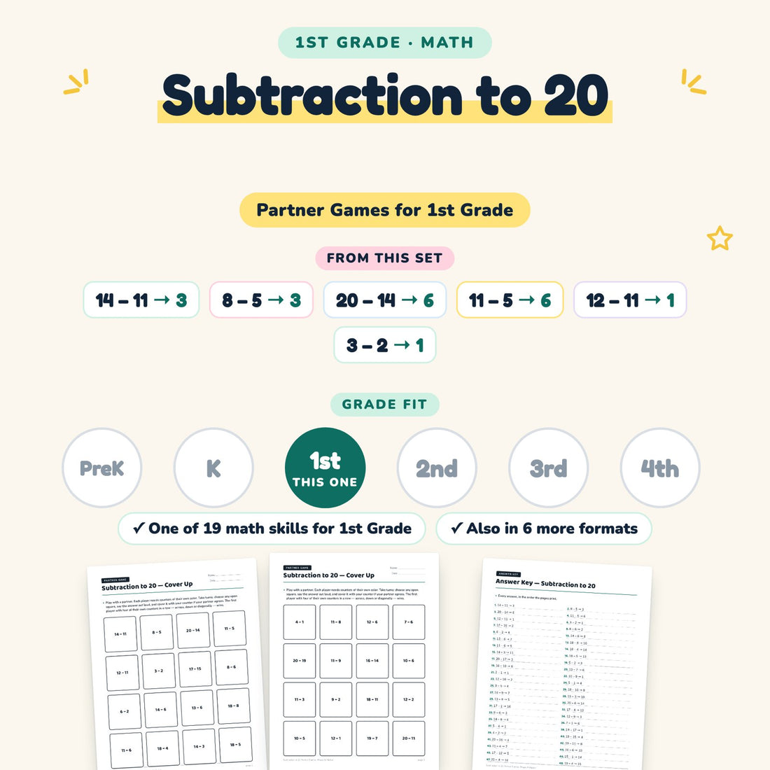 Subtraction to 20: skill and grade fit