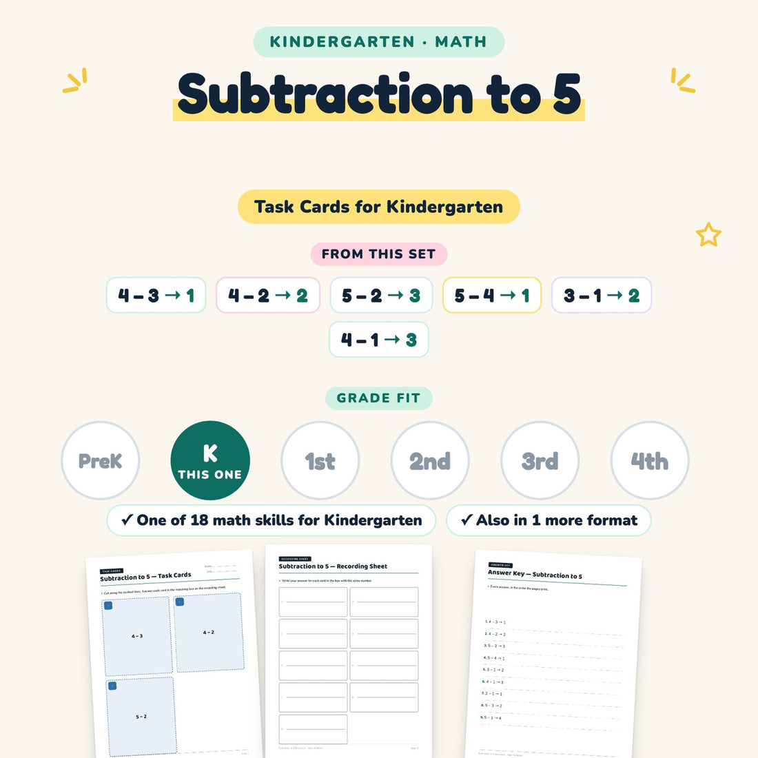 Subtraction to 5: skill and grade fit