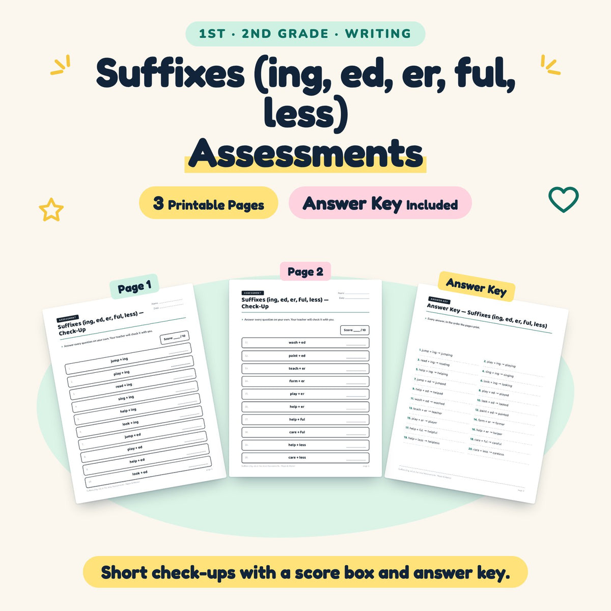 3 Suffixes (ing, ed, er, ful, less) Assessments — cover