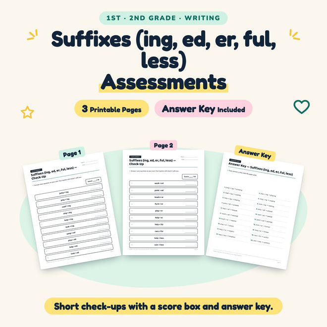 3 Suffixes (ing, ed, er, ful, less) Assessments — cover