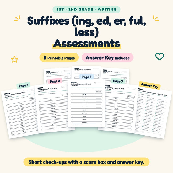 Suffixes Assessments | 1st–2nd Grade Grammar (3 Pages) — cover
