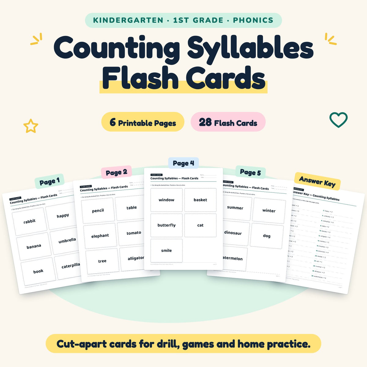 28 Counting Syllables Flash Cards — cover