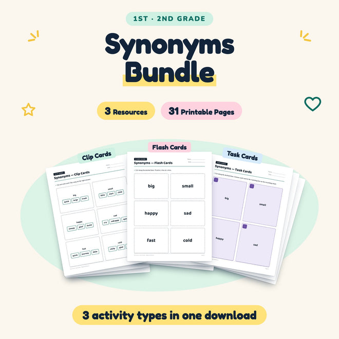 Synonyms Bundle | 1st–2nd Grade (3 Resources, 14 Pages) — cover