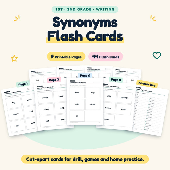Synonyms Flash Cards | 1st–2nd Grade Grammar (16 Cards) — cover