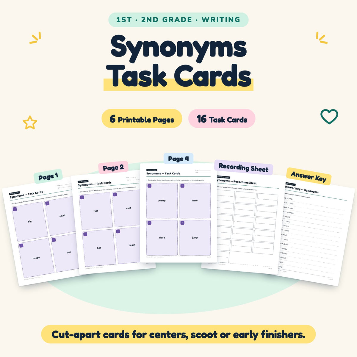 16 Synonyms Task Cards — cover