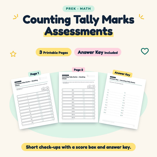 3 Counting Tally Marks Assessments — cover