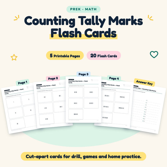 20 Counting Tally Marks Flash Cards — cover