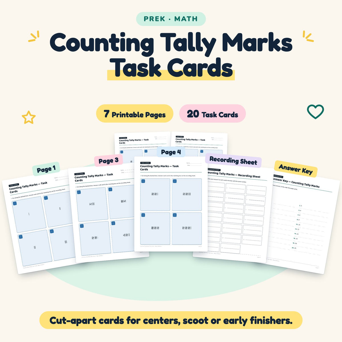 20 Counting Tally Marks Task Cards — cover