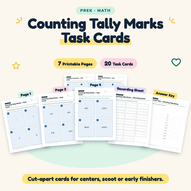 20 Counting Tally Marks Task Cards — cover