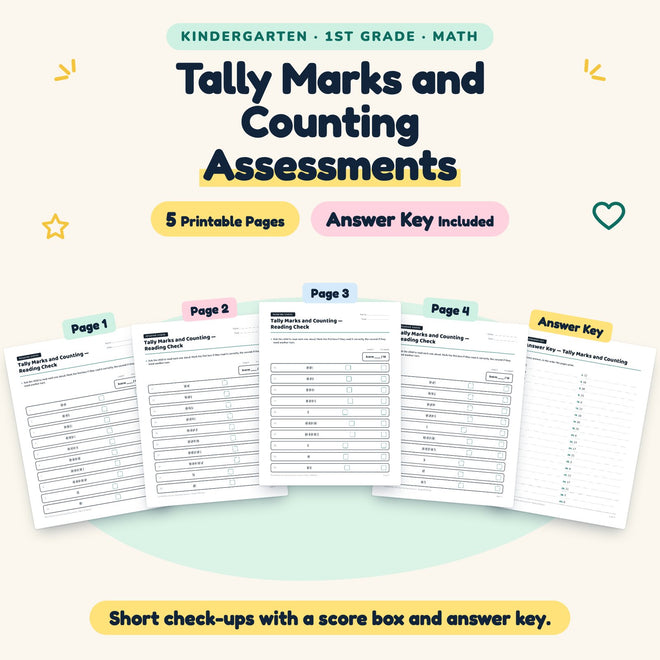 Tally Marks and Counting Assessments | K–1st Grade (5 Pages) — cover