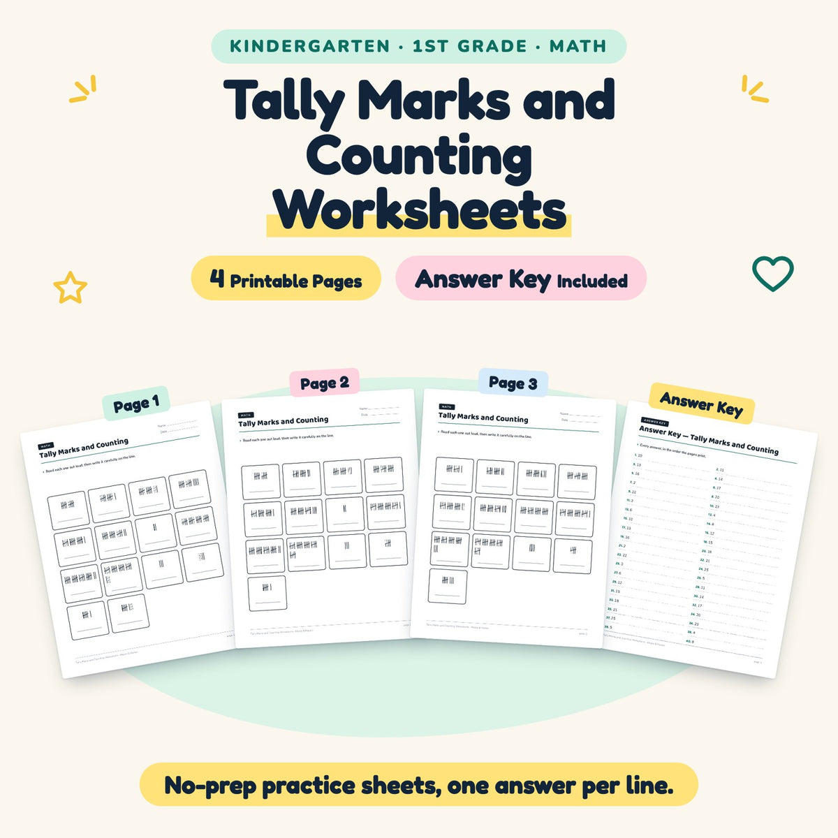 4 Tally Marks and Counting Worksheets — cover